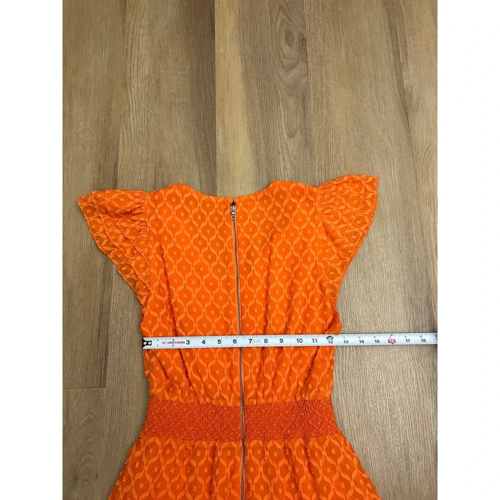 Alice + Olivia Markita Orange Silk Blend Geometric Ruffle Mini Dress sienna 4 - Picture 7 of 8